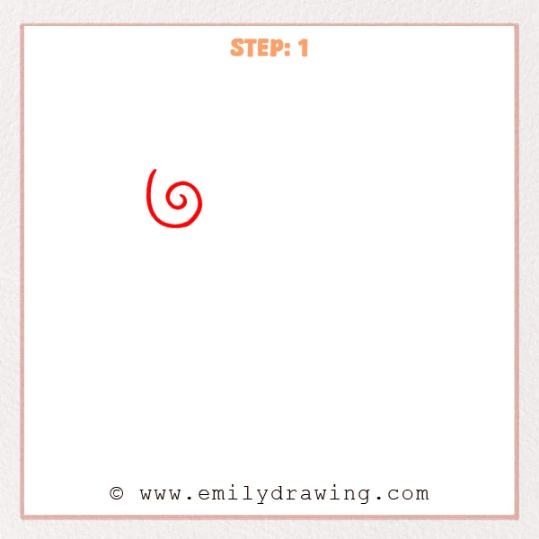 how to draw a fancy letter y - A red spiral curl with a smooth sweeping stroke, forming the start of a fancy letter “y”.